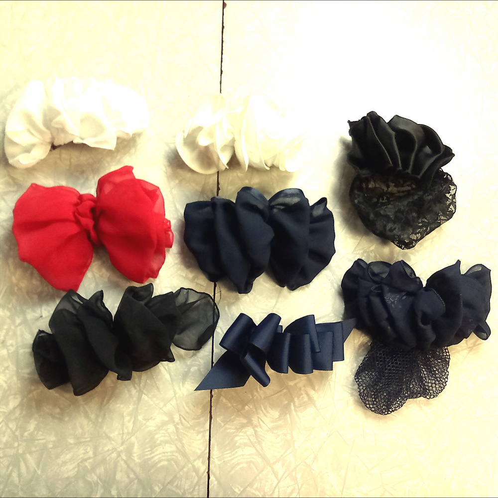 8 Vintage Barrettes Large Bows Pony Holder Sheer